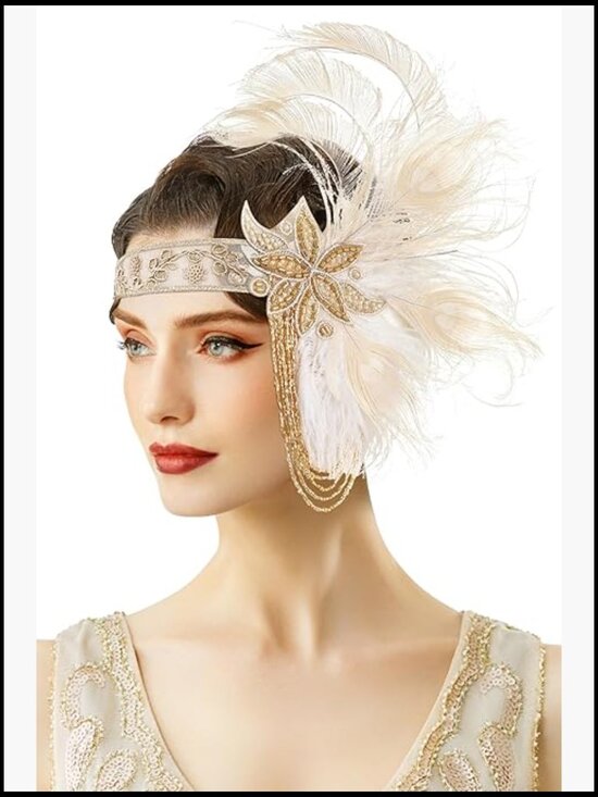 Flapper Headpiece Women\'s 1920s Gatsby Headband with Peacock Feathers Tassel main image 5